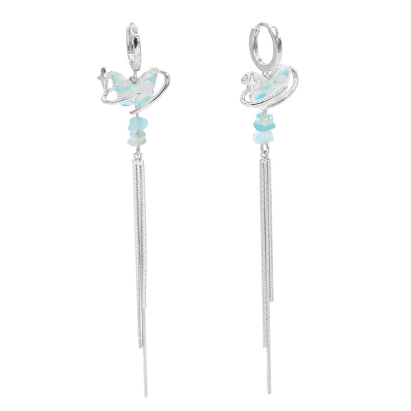 Cosmic Blue Butterfly Heart Huggie Earrings