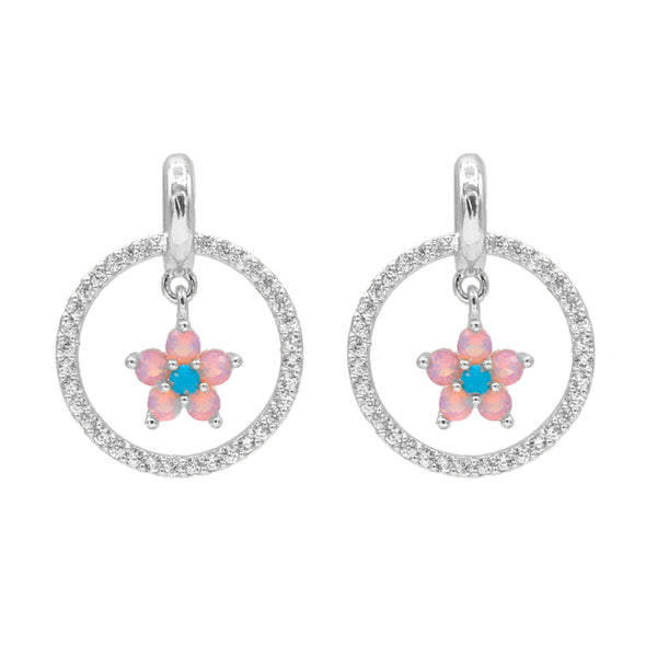 Pink Flower Halo Earrings