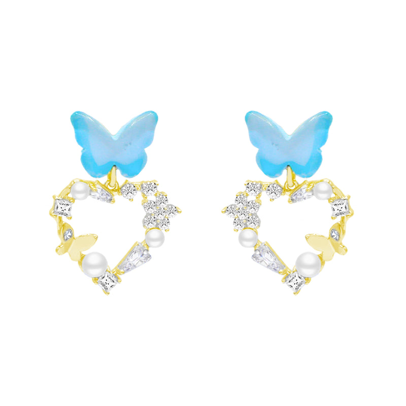 Blue Butterfly Heart Earrings