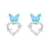 Blue Butterfly Heart Earrings