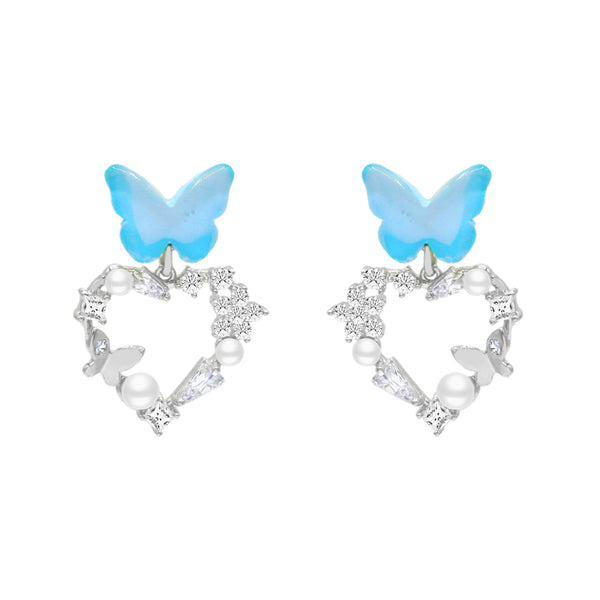 Blue Butterfly Heart Earrings