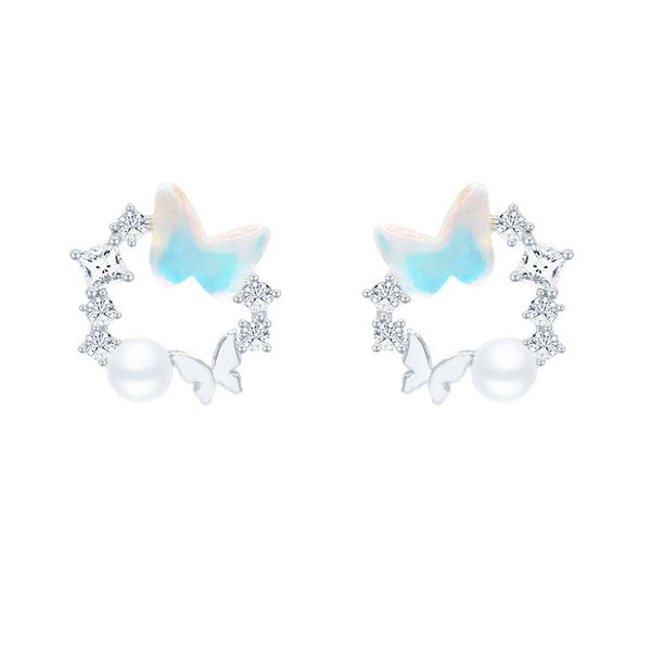 Blue Butterfly with Pearl Earrings