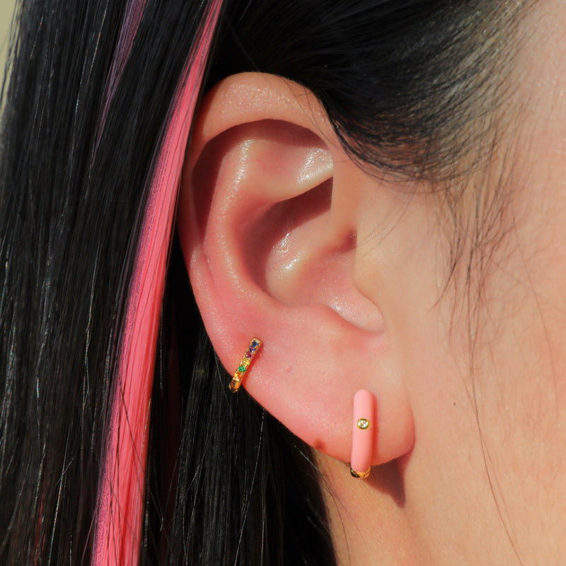 Rainbow Gem Huggie Earrings