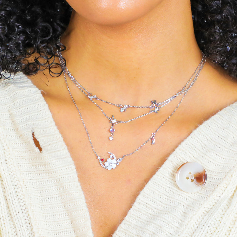 White Cherry Blossom Charms Necklace