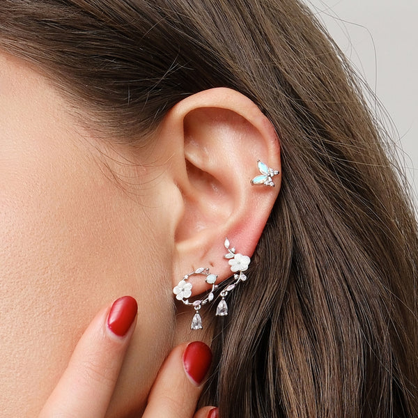 White Flower Asymmetric Earrings