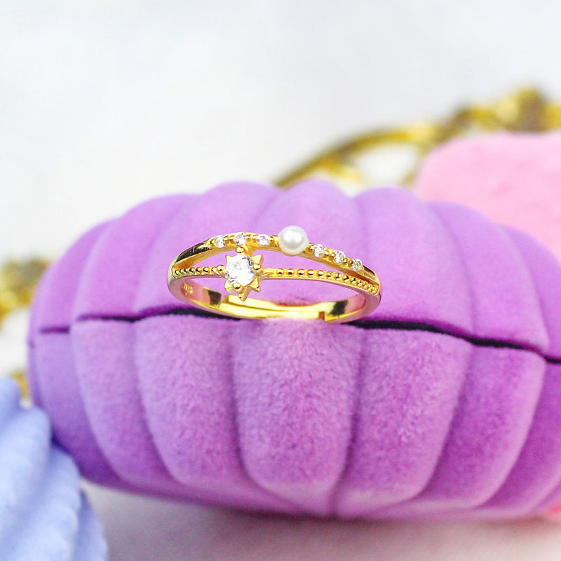 Dainty Pearl and Star Ring