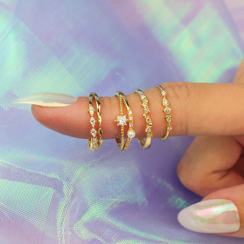 Dainty Pearl and Star Ring