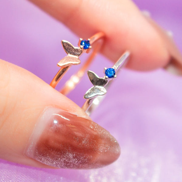 Blue Diamond Butterfly Ring
